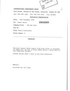 Fax from Mark H. McCormack to Peter Smith