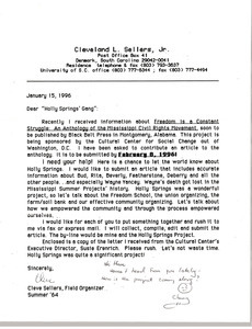 Letter from Cleveland Sellers to Gloria Xifaras Clark