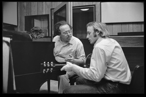 Stephen Stills with his guitar and Michael Sahl on piano at Wally Heider Studio 3 during production of the first Crosby, Stills, and Nash album