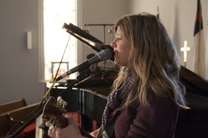 Dar Williams, on guitar during sound check at the First Congregational Church in Wellfleet