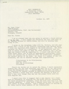Letter from Judi Chamberlin to Ludo Vlind
