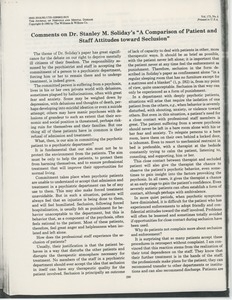 Comments on Dr. Standley M. Soliday's 'A comparison of patient and staff attitudes toward seclusion'