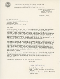 Letter from Dr. Louis E. Kopolow to Judi Chamberlin