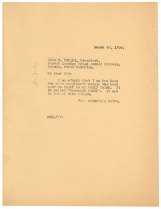 Letter from W. E. B. Du Bois to John C. Wright