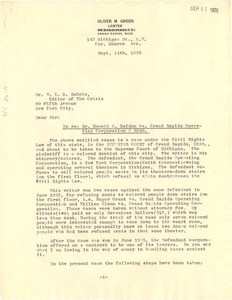 Letter from Oliver M. Green to W. E. B. Du Bois