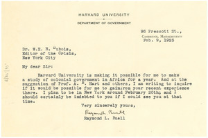 Letter from Raymond L. Buell to W. E. B. Du Bois