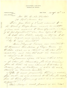 Letter from Cooper Union for the Advancement of Science and Art to W. E. B. Du Bois