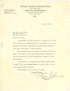 Letter from Trade Union Committee for Organizing Negro Workers to W. E ...