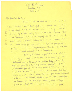 Letter from Cedric Dover to W. E. B. Du Bois