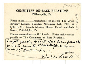 Letter from Waldo Frank to Committee on Race Relations