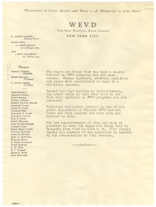 Letter from WEVD Radio Station to undisclosed recipient