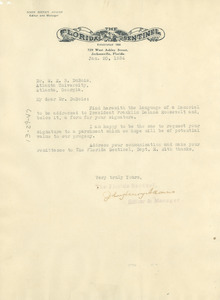 Letter from Florida Sentinel to W. E. B. Du Bois