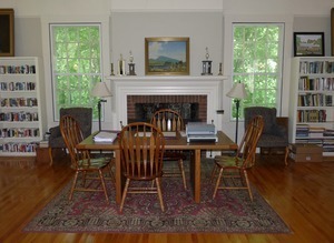 Warwick Free Public Library: reading area and fireplace