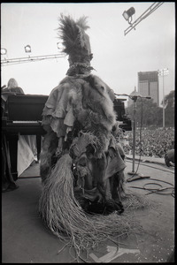 Dr. John at Summerthing's Sunset Series: view from behind Dr. John at the piano