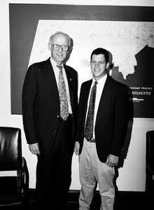 Congressman John W. Olver (right) with visitor to his congressional office