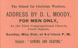 Ticket for Dwight Moody Address, May 31, 1885