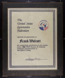 USGF Appreciation Plaque for Coach Wolcott (1988)