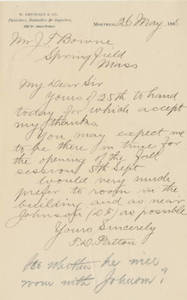 Letter from Thomas D. Patton to Jacob T. Bowne (May 26, 1888)
