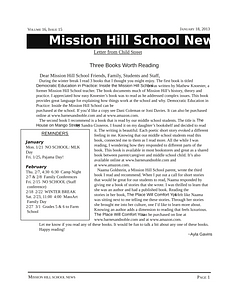 Mission Hill School newsletter, January 18, 2013
