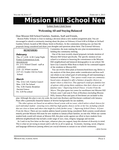 Mission Hill School newsletter, February 1, 2013