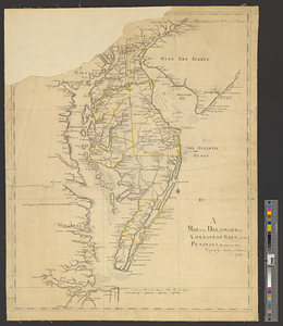 A map of the Delaware and Chesapeak bays with the peninsula between them