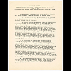 Minutes for Citizens Advisory Committee, Relocation Housing Subcommittee meeting on June 4, 1964
