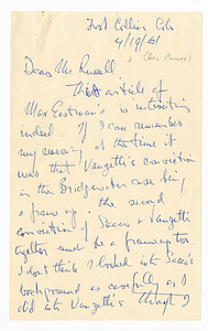 Letter from John Dos Passos to Francis Russell, April 19, 1961