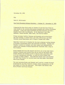 Memorandum from Mark H. McCormack to travel file