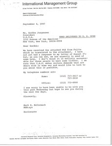 Letter from Mark H. McCormack to Gordon Jorgensen