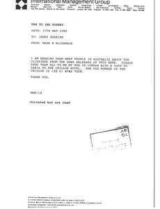 Fax from Mark H. McCormack to James Erskine