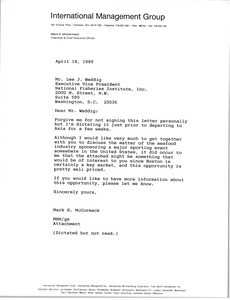 Letter from Mark H. McCormack to Lee J. Weddig