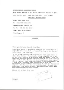 Fax from Mark H. McCormack to Haruyuki Takahashi