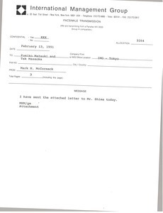 Fax from Mark H. McCormack to Fumiko Matsuki and Tak Masaoka