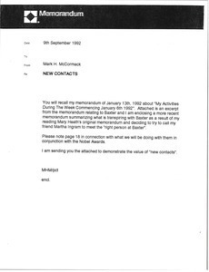Memorandum from Mark H. McCormack concerning new contacts