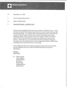 Memorandum from Mark H. McCormack to Curt Curtis and Doug Pirnie