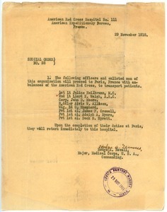 Orders for troop and ambulance movement