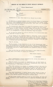 Presentation of Lenin Peace Prize to Dr. W. E. B. Du Bois