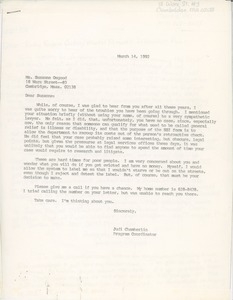 Letter from Judi Chamberlin to Suzanne Osgood