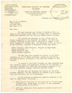 Letter from Maryland Council of Defense to W. E. B. Du Bois