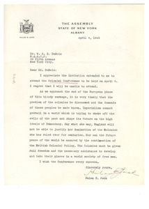 Letter from Hulan E. Jack to W. E. B. Du Bois