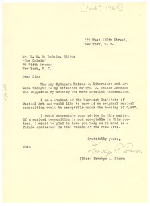 Letter from Frankye A. Dixon to W. E. B. Du Bois