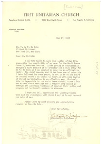 Letter from Stephen H. Fritchman to W. E. B. Du Bois