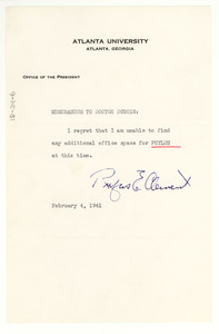 Memorandum from Rufus E. Clement to W. E. B. Du Bois