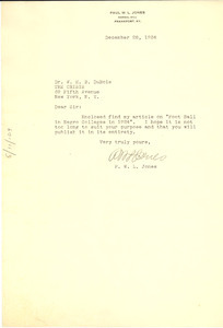 Letter from Paul W. L. Jones to W. E. B. Du Bois