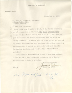Letter from James A. Quinn to Atlanta University Registrar