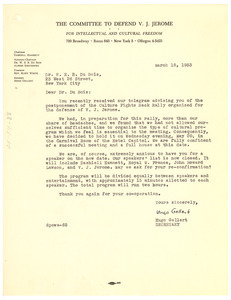 Letter from Committee to Defend V. J. Jerome to W. E. B. Du Bois ...