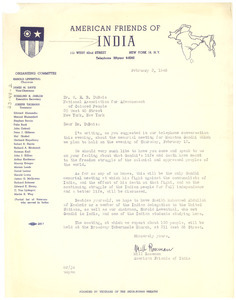 Letter from American Friends of India to W. E. B. Du Bois
