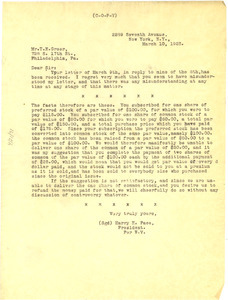 Letter from Pace Phonograph Co. to T. E. Greer
