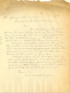 Letter from W. E. B. Du Bois to Georges Clemenceau