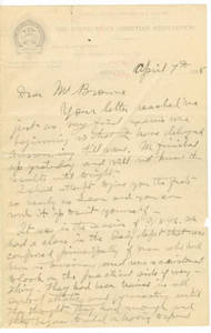 James Naismith letter to Thomas J. Browne, April 7, 1898